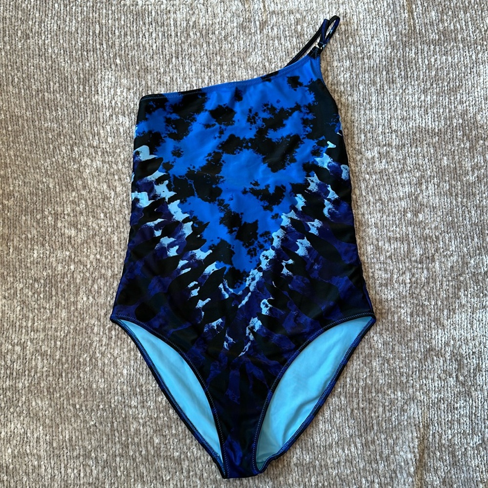 Aerie Blue Tie Dye One Piece Full Coverage Swimsuit Bathing Suit